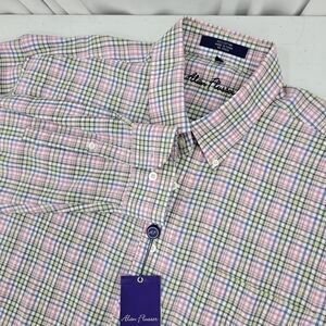 NWT Alan Flusser City-Brights Long Sleeve Plaid Shirt Pink White Blue XL Cotton.